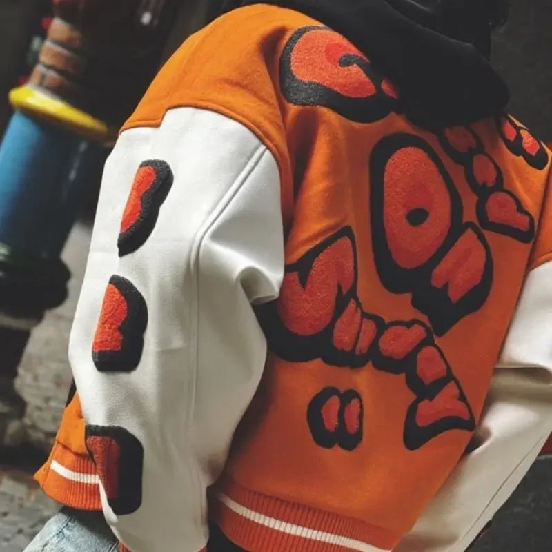 Varsity Jacket for Men PU Leather Sleeves Embroidered Baseball Jacket Streetwear College Style Outerwear