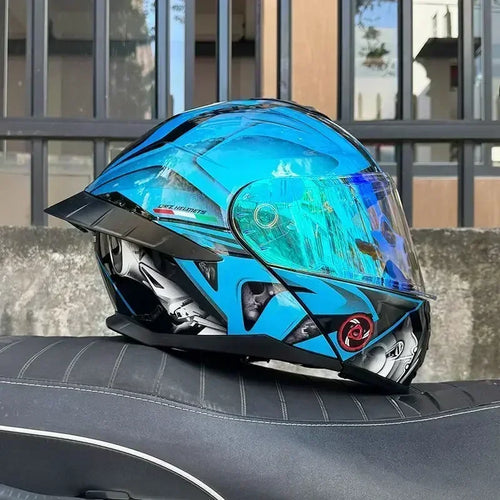 Bad Boy Flip Up Motorcycle Helmet Face Dual Visor Double Mirror Racing Helmet with Night Vision Lens for All Season Riding