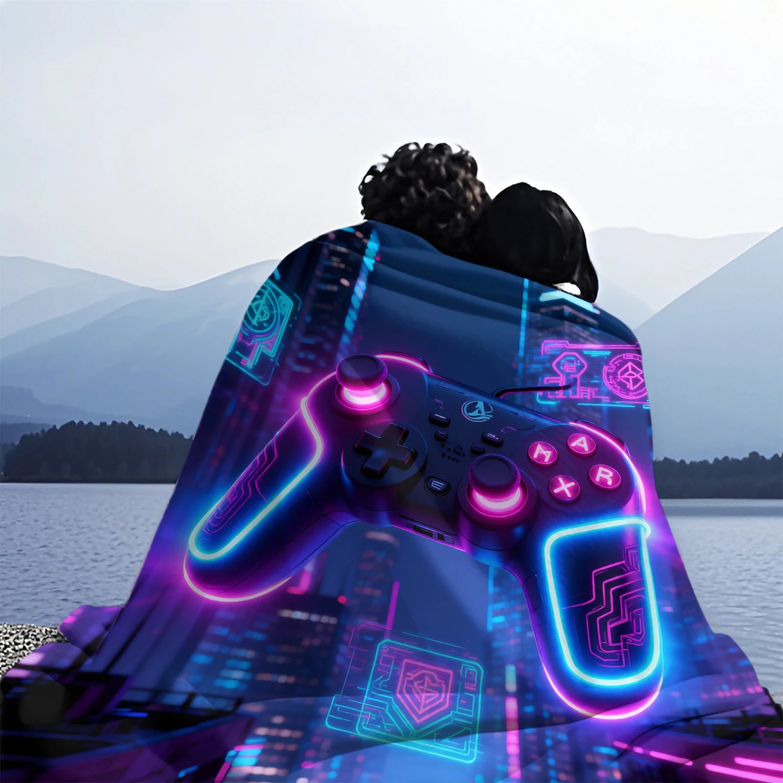 Cyberpunk Themed Gaming Controller Print Flannel Blanket for Adult Quality Soft Warm Universal Blanket for Travel Picnic Home