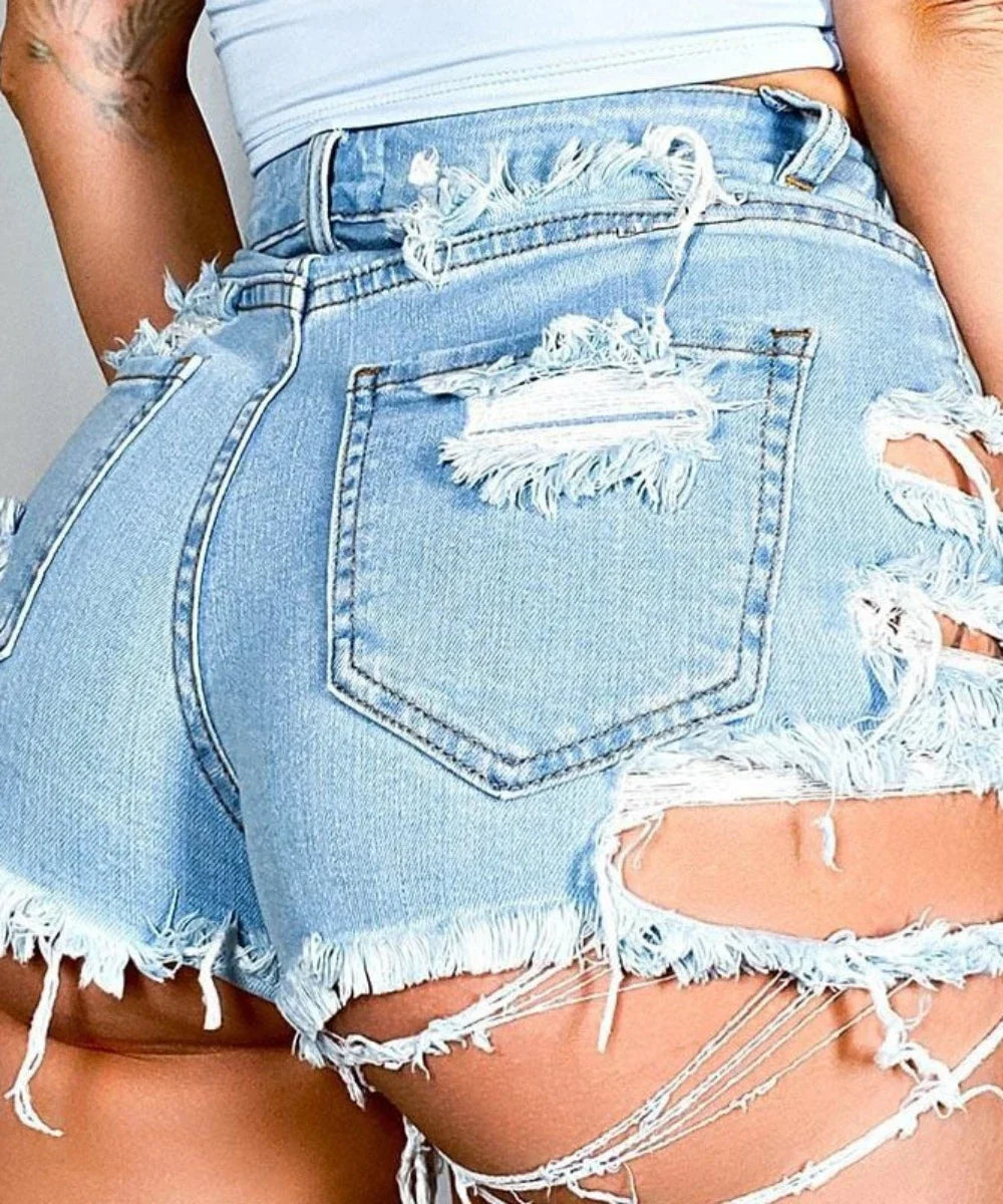 CyberTribe Womens High Waist Ripped Denim Shorts Distressed Washed Vintage Loose Fit Straight Cut Casual Jeans Shorts