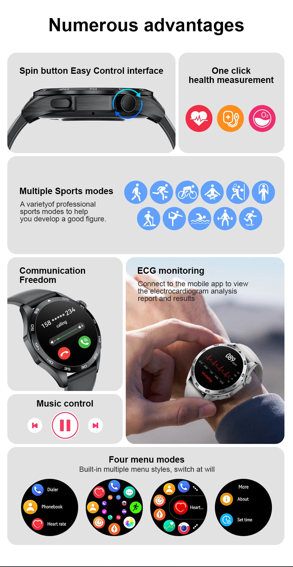 Smart Watch for Men Bluetooth Calling ECG Heart Rate Monitor Fitness Tracker Waterproof Smartwatch for Android and iOS