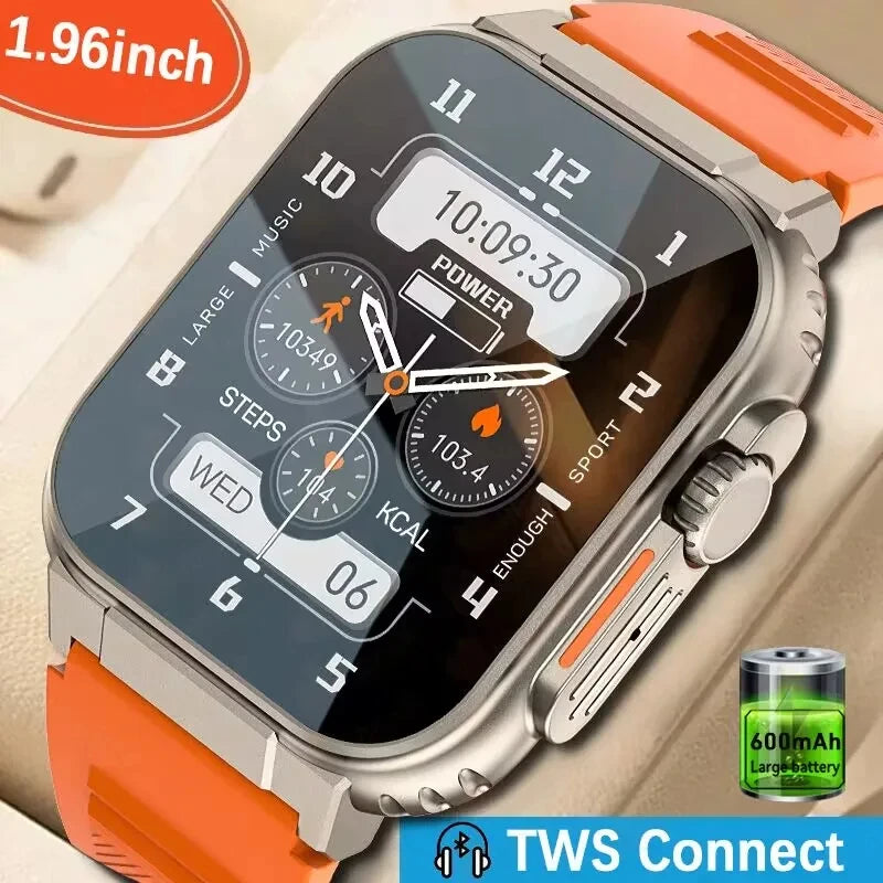 1.96 Inch AMOLED Smart Watch for Men Bluetooth Calling 600 mAh Battery Fitness Tracker Waterproof Outdoor Sport Smartwatch for Android and iOS
