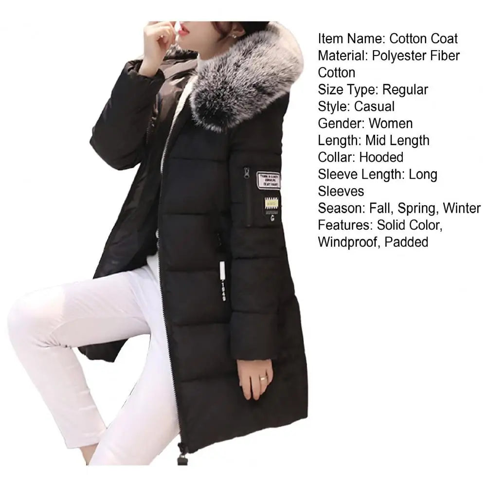 Womens Winter Parka Long Coat Hooded Down Cotton Jacket with Fur Collar Warm Fashion Outerwear