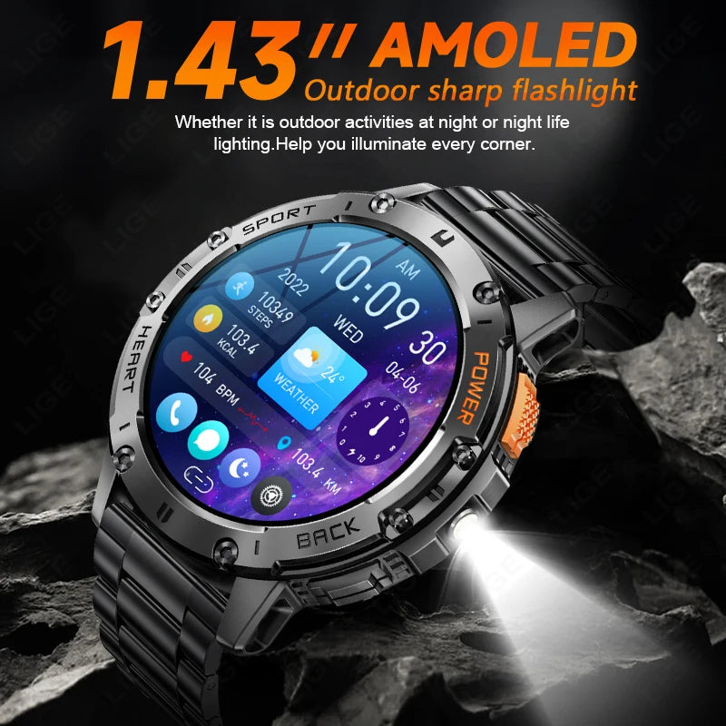 Smart Watch for Men Bluetooth Calling Fitness Tracker Waterproof Sport Smartwatch with Flashlight for Android and iOS