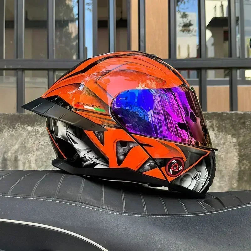 Bad Boy Flip Up Motorcycle Helmet Face Dual Visor Double Mirror Racing Helmet with Night Vision Lens for All Season Riding