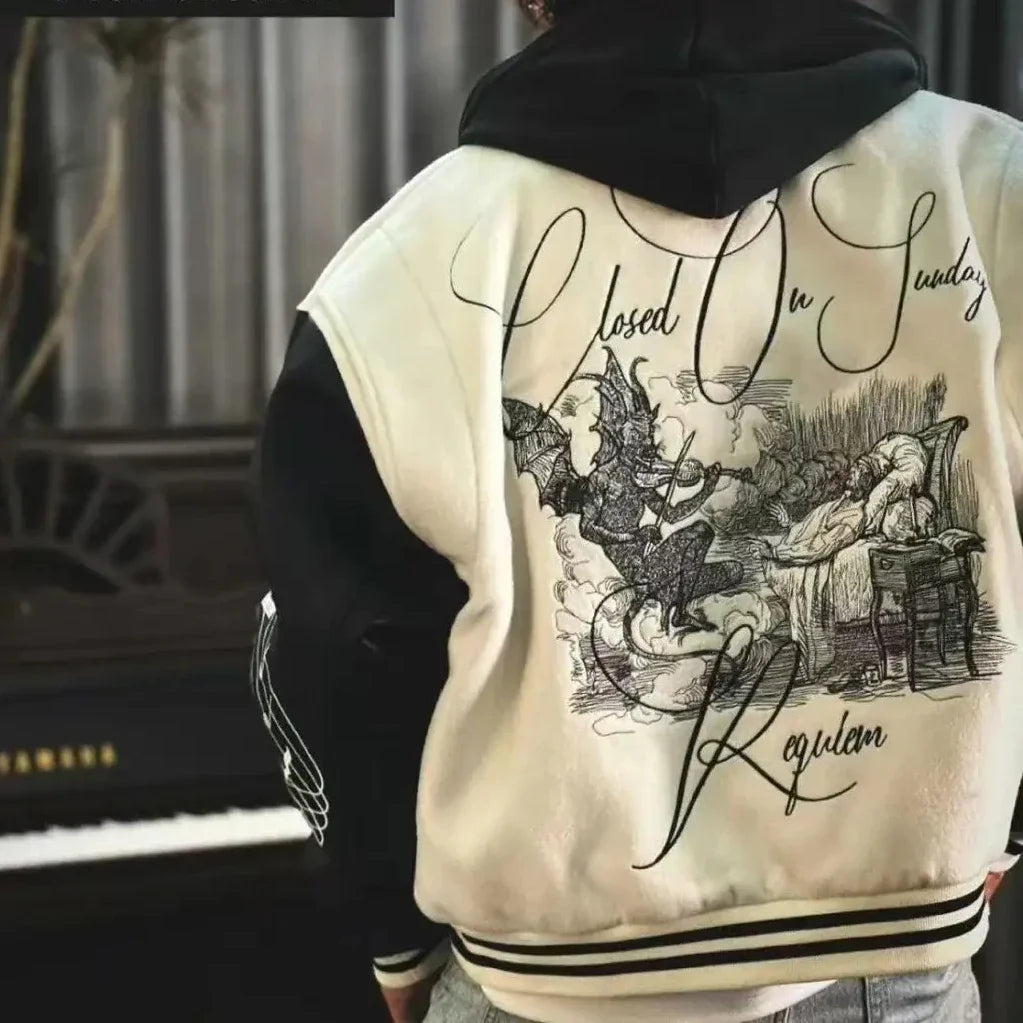 Varsity Jacket for Men PU Leather Sleeves Embroidered Baseball Jacket Streetwear College Style Outerwear