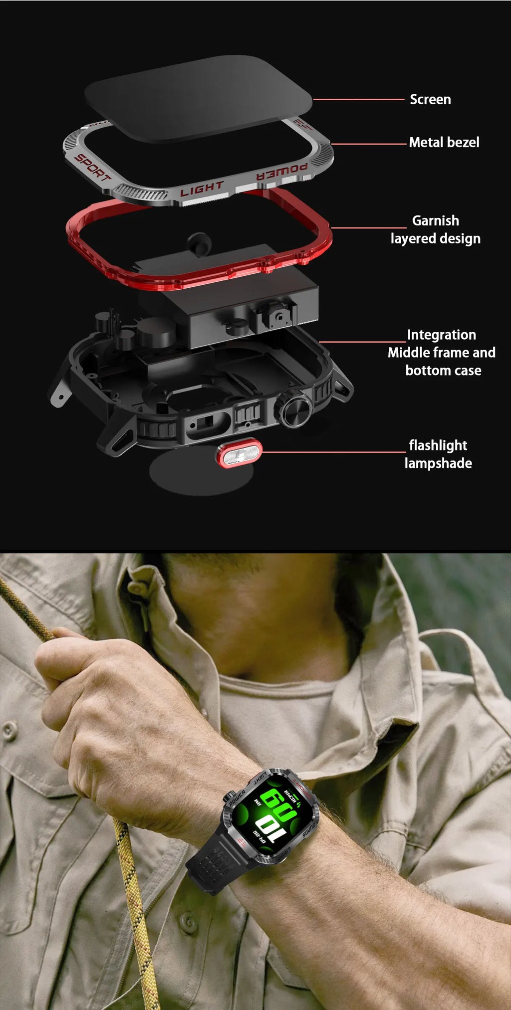 Military Outdoor Smart Watch for Men 600 mAh Battery Bluetooth Calling Fitness Tracker Blood Oxygen Monitor Waterproof Smartwatch for Android and iOS