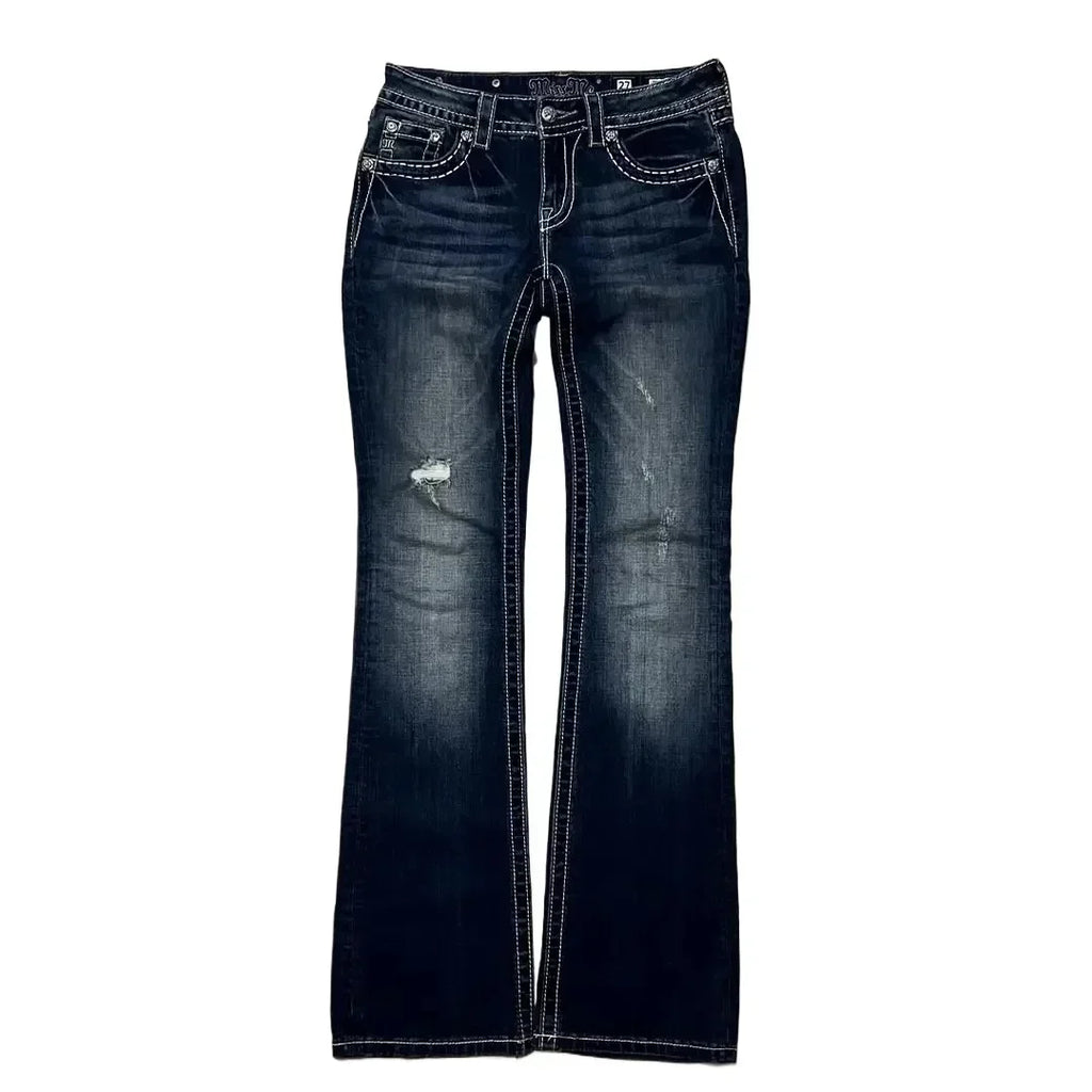 Y2K New Gothic Revival Mens Jeans Foliage Bootcut Women Blue Denim Embroidery Pocket Hip Hop Harajuku Wide Pants Streetwear