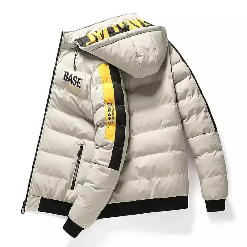 𝔐𝔢𝔫 Autumn Winter Cotton Jacket – Base in UR Face Warm Thickened Double-Sided Down Coat with Removable Cap