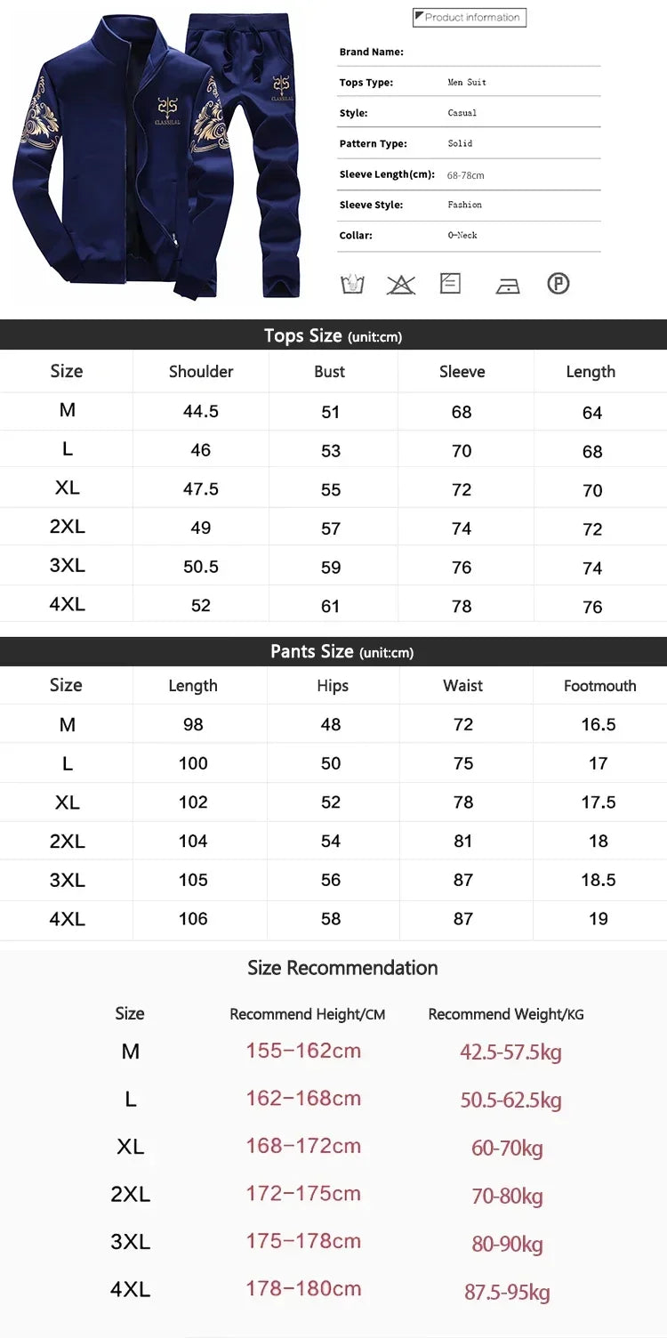 Mens Sports Suit Fleece Warm Jacket and Drawstring Pants Set Printed Fashion Tracksuit for Men