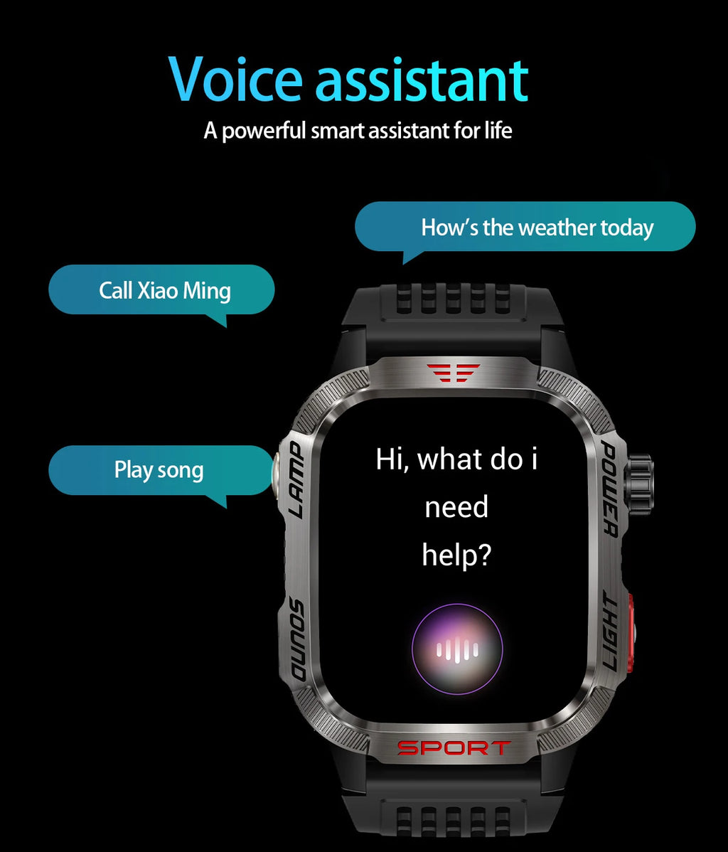 Military Outdoor Smart Watch for Men 600 mAh Battery Bluetooth Calling Fitness Tracker Blood Oxygen Monitor Waterproof Smartwatch for Android and iOS
