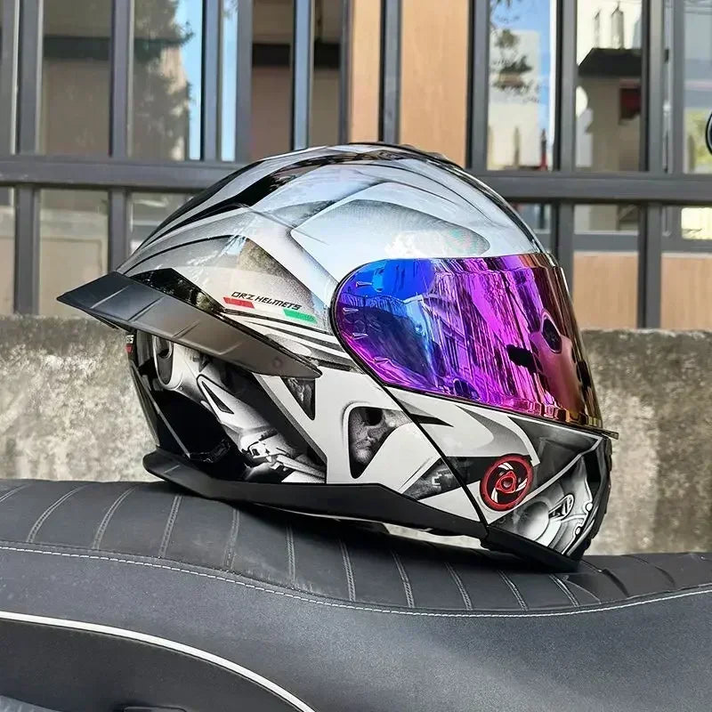 Bad Boy Flip Up Motorcycle Helmet Face Dual Visor Double Mirror Racing Helmet with Night Vision Lens for All Season Riding