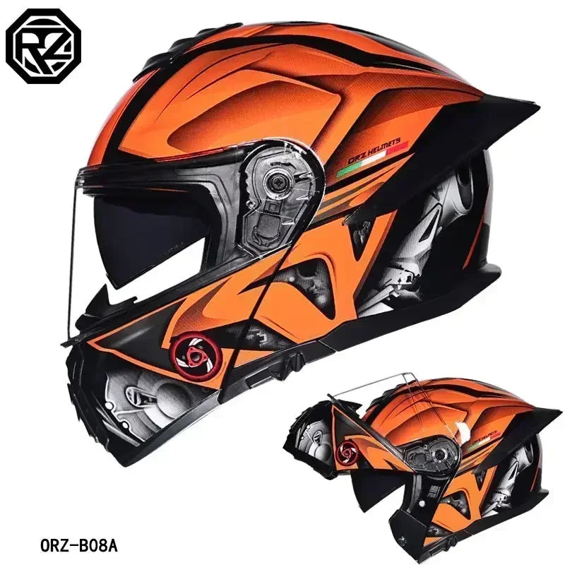 Bad Boy Flip Up Motorcycle Helmet Face Dual Visor Double Mirror Racing Helmet with Night Vision Lens for All Season Riding