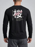 Y2k Top Black Long Sleeved T Shirt Cherry Word Blossom Print Artistic Graphic Pullover Men Women Casual Street Loose and Tops
