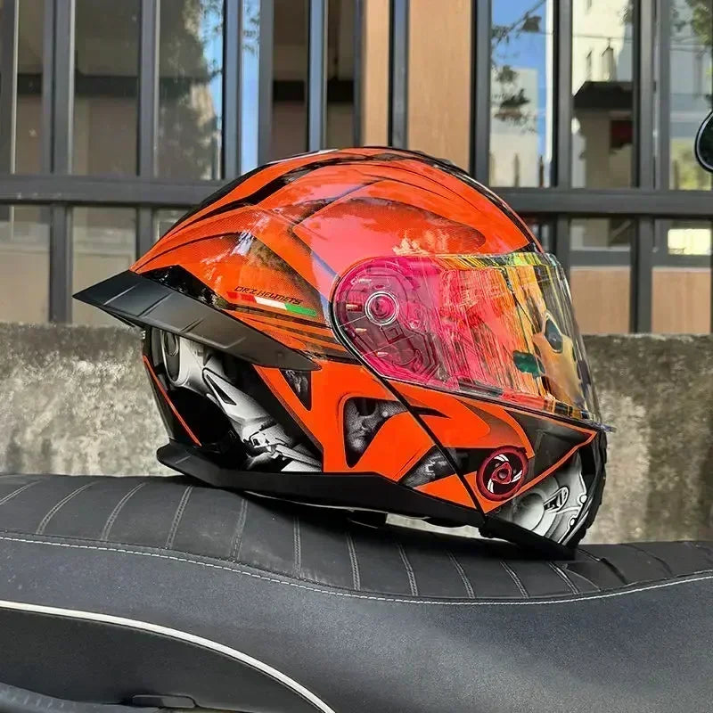 Bad Boy Flip Up Motorcycle Helmet Face Dual Visor Double Mirror Racing Helmet with Night Vision Lens for All Season Riding