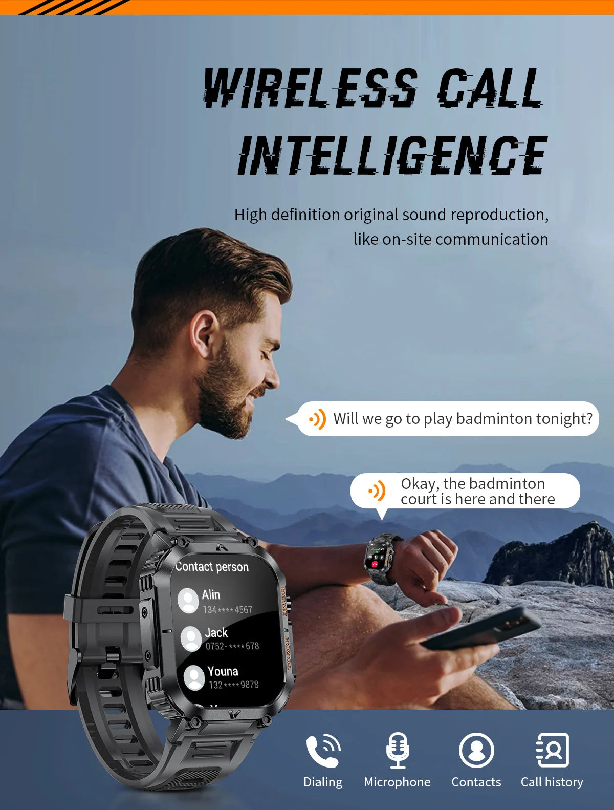 Rugged And Durable Military Smart Watch Ip68 Waterproof 2.02 ''HD Display Bluetooth Voice Smart Watch With Flashlight 2024 New