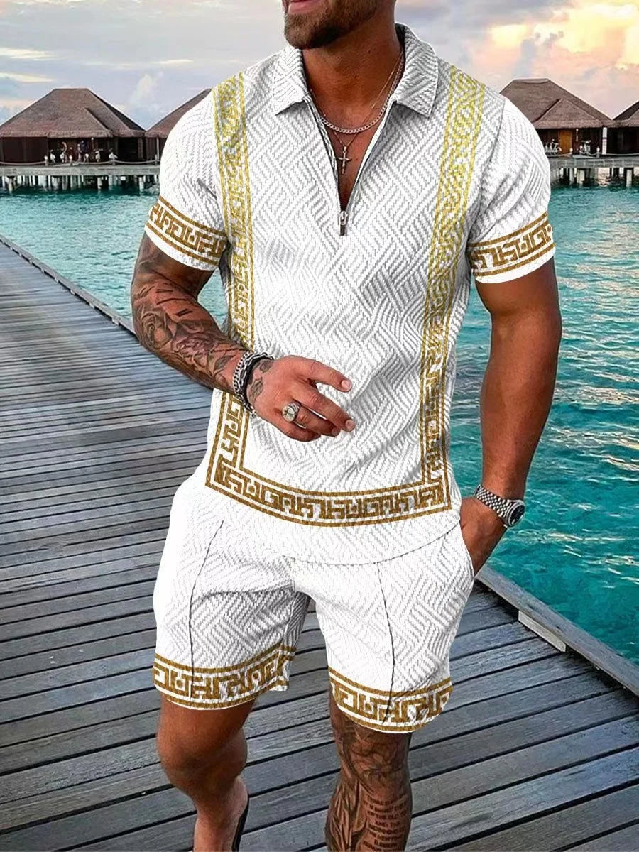 Men Tracksuit Set Summer Short Sleeve Polo Shirt and Shorts Set Casual Streetwear 2 Piece Outfit