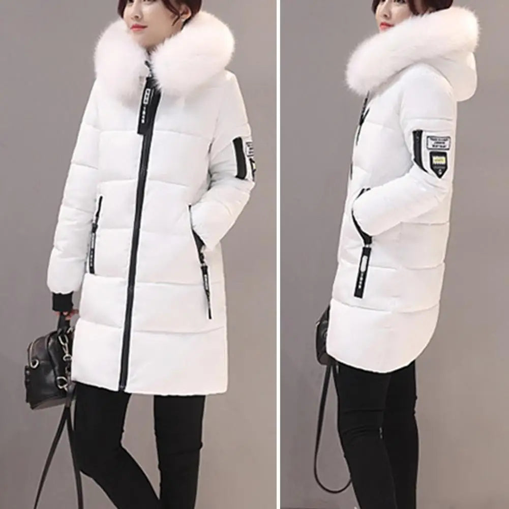 Womens Winter Parka Long Coat Hooded Down Cotton Jacket with Fur Collar Warm Fashion Outerwear