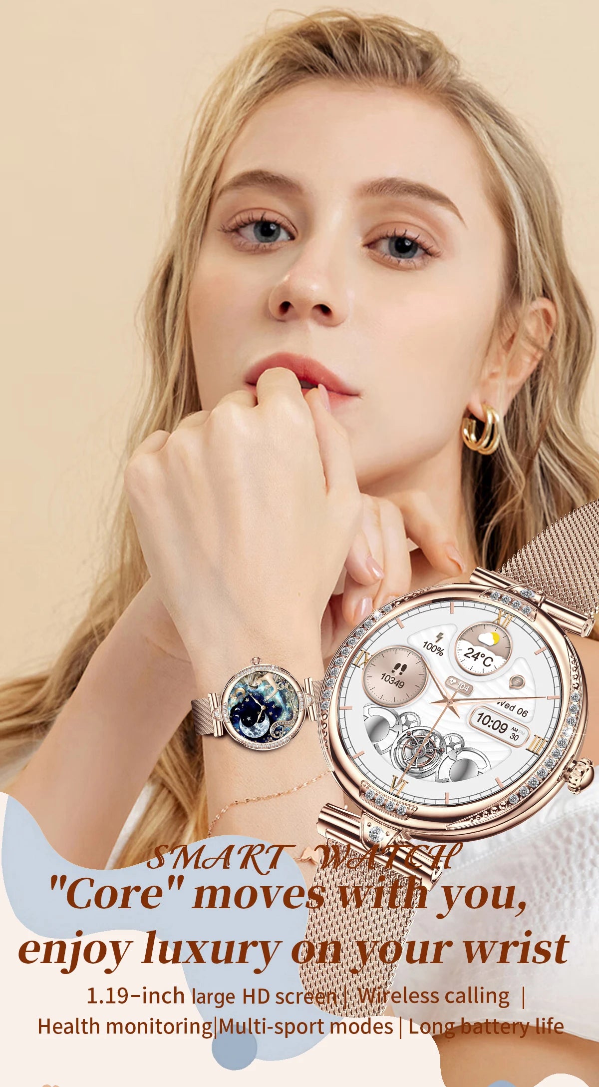 Fashion Smart Watch for Women 390 by 390 HD Display Bluetooth Voice Calling Heart Rate Monitor Custom Watch Face Smartwatch for Android and iOS