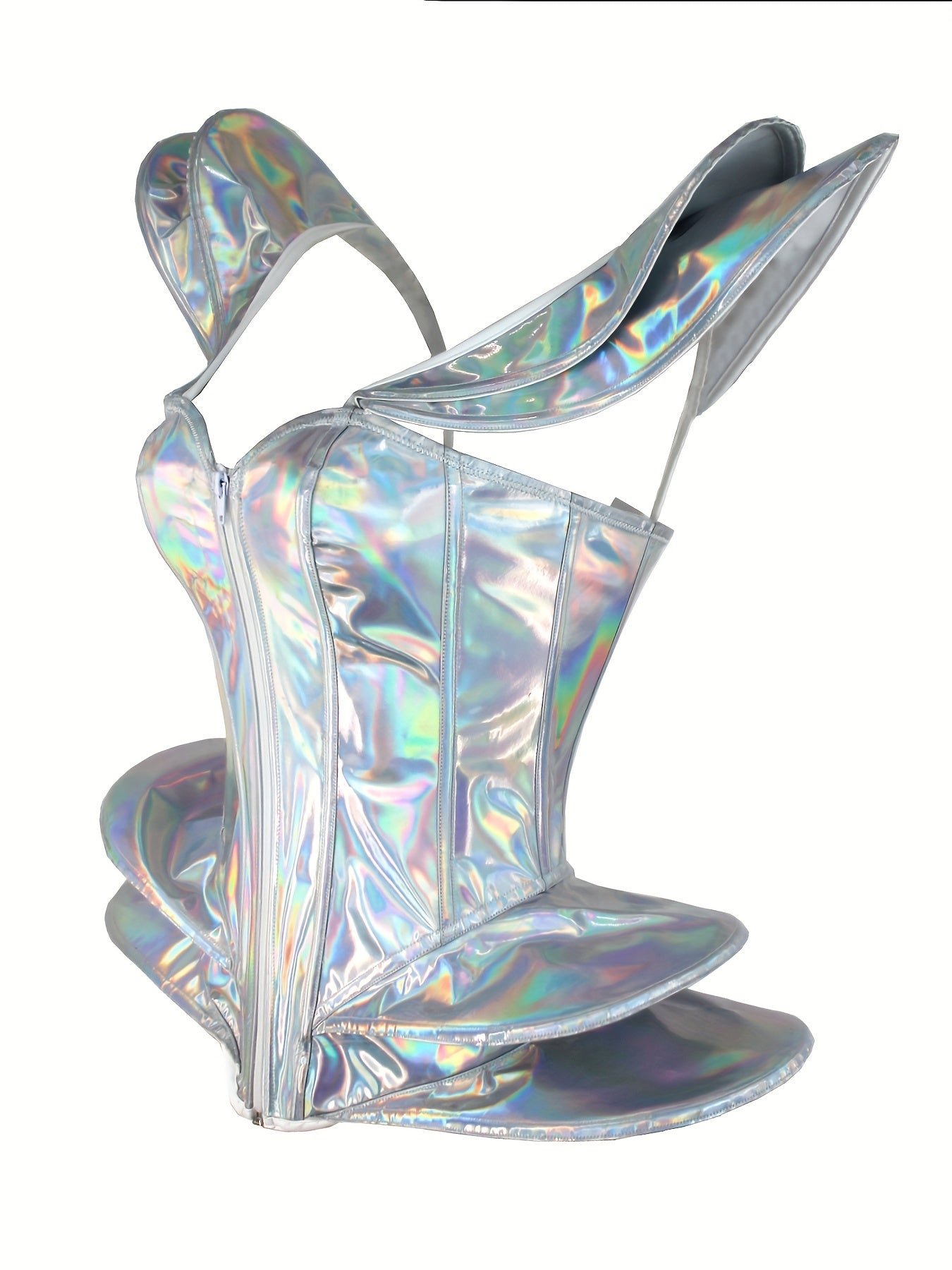 𝕮𝖞𝖇𝖊𝖗𝕻𝖚𝖓𝖐 Silver PU Leather Corset – Tight Futuristic Bodysuit