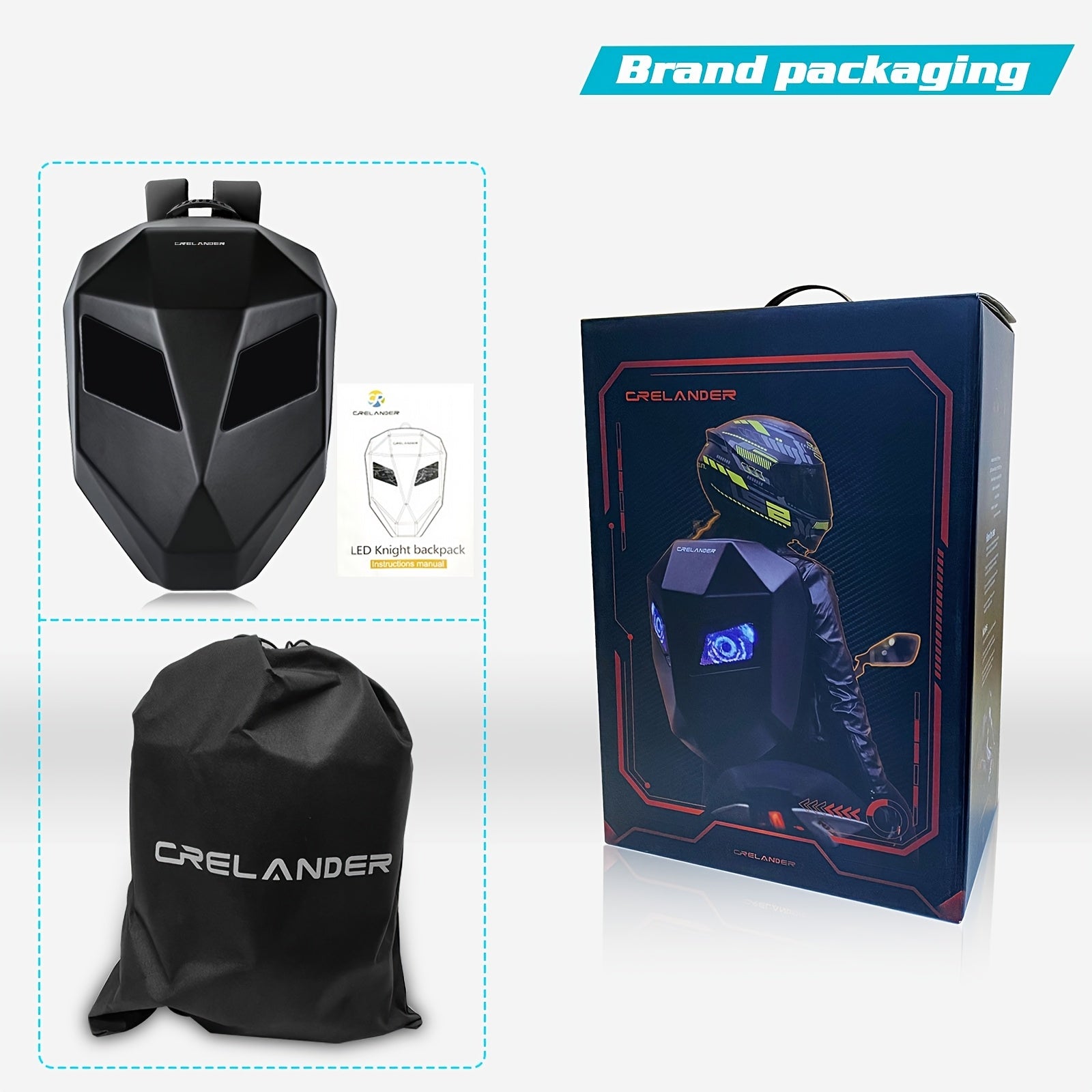 LED Knight Motorcycle Laptop Backpack Programmable Full Color LED Screen Hard Shell Travel Backpack for Cycling Camping and Bike Travel by CyberTribe