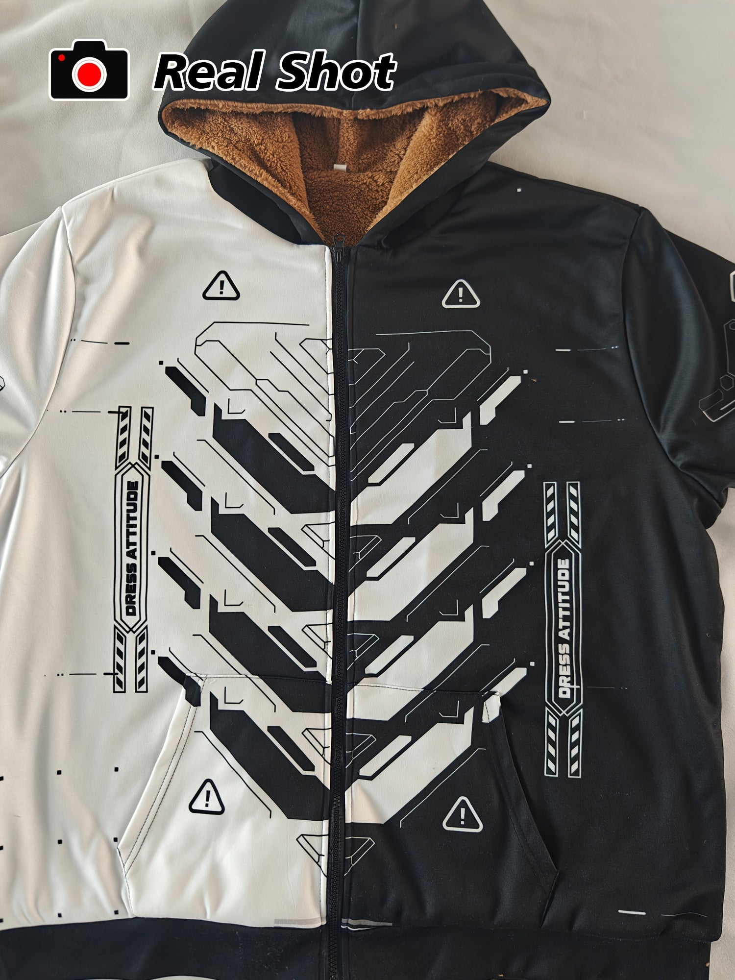 Monochrome Cyberpunk Zip-Up Hoodie – Men’s Fall/Winter Streetwear Jacket