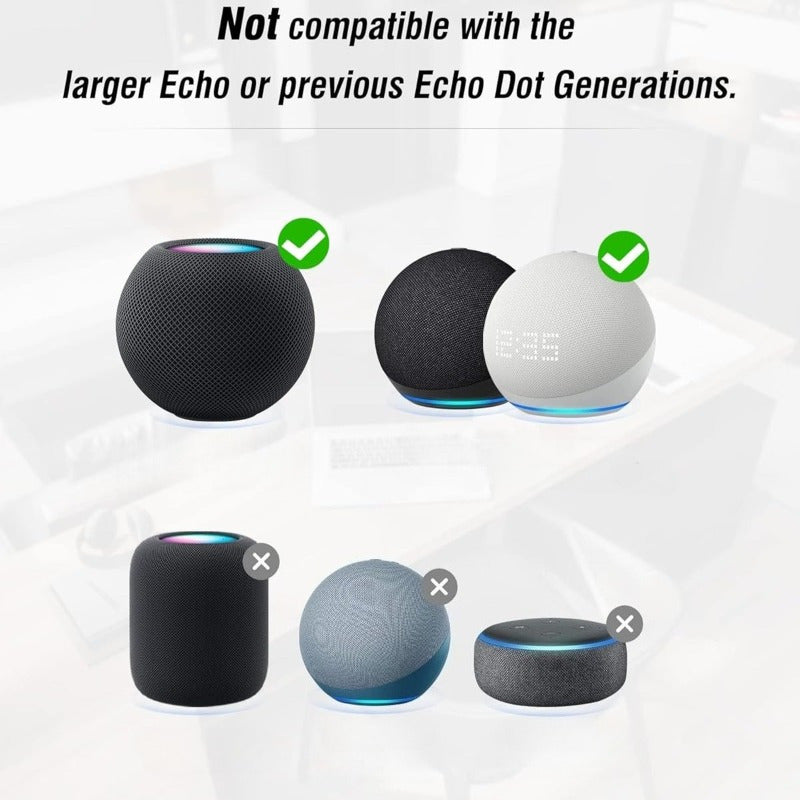 Comparison of compatible and incompatible smart speakers with text indicating compatibility issues.