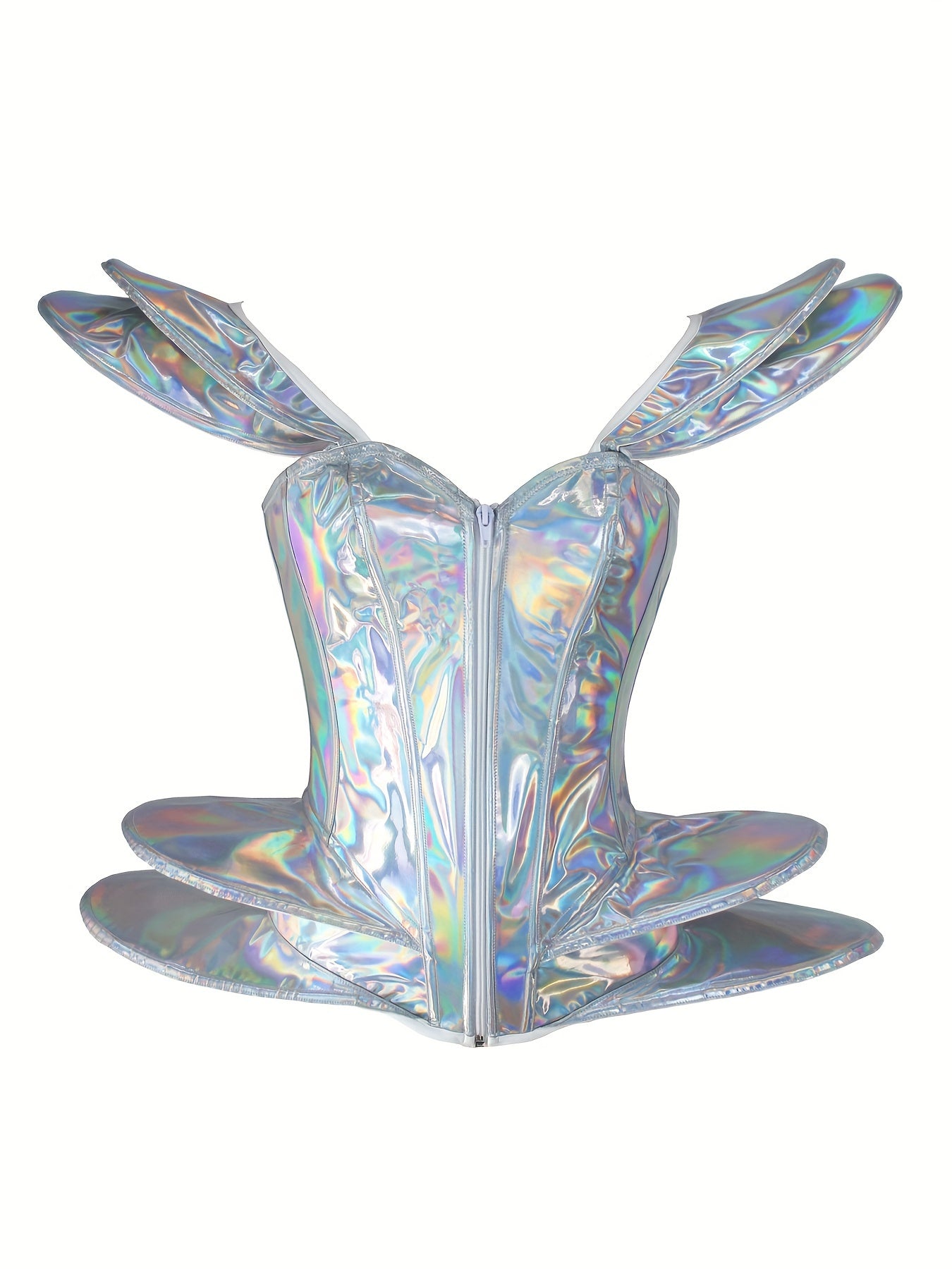 𝕮𝖞𝖇𝖊𝖗𝕻𝖚𝖓𝖐 Silver PU Leather Corset – Tight Futuristic Bodysuit