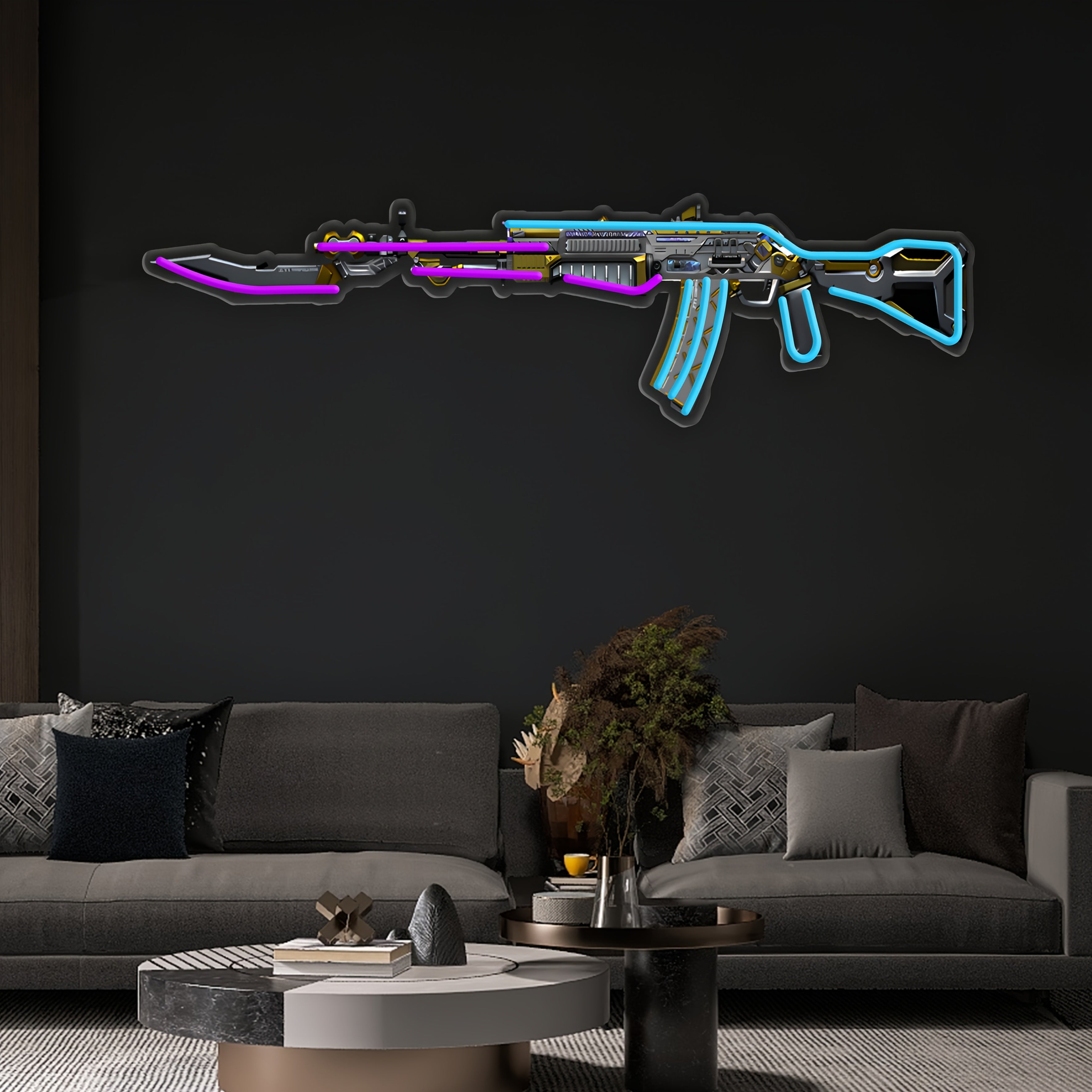 Neon Rifle Style LED Wall Light USB Powered Gaming Room Decor Adjustable Brightness Night Lamp for Bedrooms Game Rooms and Creative Spaces by CyberTribe